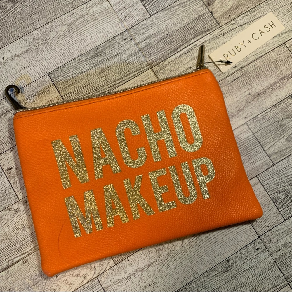 Ruby + Cash For Target Nacho Makeup Bag Orange Gold Glitter NWT Cute Gift